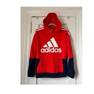 Adidas Sweater Boys Size L Red  Dark Blue Casual Pullover Hoodie Sweatshirt Kids